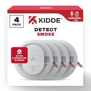 lot 17480 image: Kidde Hardwired Smoke Detector, AA Battery Backup, Interconnectable, LED Warning Light Indicators, 4 Pack