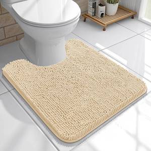 lot 18229 image: OLANLY Toilet Rugs U-Shaped 20x20, Extra Soft Absorbent Chenille Contour Bathroom Rugs for Toilet, Dry Quickly, Machine Washable, Non-Slip Bath Mat, Beige