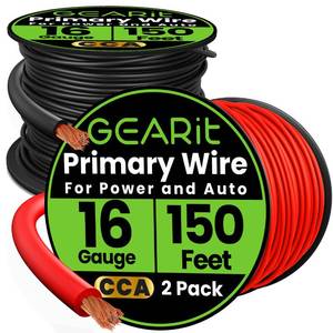 lot 18231 image: GEARit 16 Gauge Wire CCA 150 Ft Each-BlackRed(300 Feet Total) 16 AWG Ground Power Wire Battery Cable for Automotive,Car Audio Speaker,Welding,Lighting,Trailer Harness,Electrical