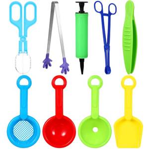 lot 18254 image: (Incomplete)Wettarn 9 Pcs Sensory Bin Filler Fine Motor Skills Handy Scooper Set Sensory Bin Tools, Include 4 Scoops, 2 Tweezers, Scissors Clips, Plastic Forceps and Air Pump for Sorting Counting