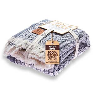 lot 18269 image: GOLD CASE Throw Blanket for Couch - 100percent Recycled Turkish Cotton Blankets and Throws - Vintage Soft Throw Blankets for Living Room - Boho Decorative Woven Couch Blanket - 60x80 - Navy Blue