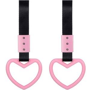 lot 18270 image: BBTO 2 Pieces Heart Shaped Car Handle Straps Drift Charm Rear Bumper Warning Ring Decor Subway Bus Broken Heart Handle for Car Interior(Light Pink)