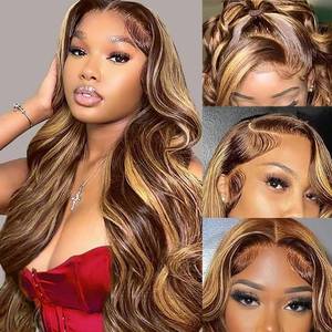 lot 18283 image: Sheeep Honey Blonde Ombre Lace Front Wigs Human Hair 427 Highlight 13x6 Body Wave Lace Frontal Wigs 200 Density HD Glueless Wigs Human Hair for Women 28 Inch