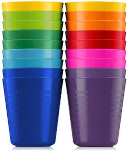 lot 18289 image: PLASKIDY Kids Cups - Set of 18 Plastic Toddler Drinking Cups, 8 Ounce Tumblers in 9 Assorted Colors - Reusable, Dishwasher Safe, BPA Free for Kids and Toddlers
