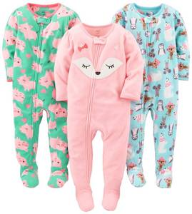 lot 18302 image: Simple Joys Toddler Girlfts 3 pack Footed Pajmas Sleepwear, Polar BearPigsFox, 2T