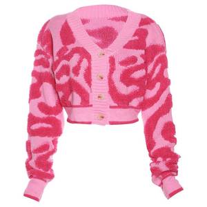 lot 18304 image: Perbai Womens V Neck Button Down Long Sleeve Colorblock Y2K Cropped Cardigan Sweater Jacket(Pink-L)