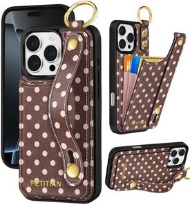 lot 18320 image: Petitian for iPhone 16 Pro Max Wallet Case - Women Girls Cute Girly Aesthetic Unique Design Leather Credit Card Holder Phone Cover Stand Wristband for iPhone 16 Pro Max, Brown Polka