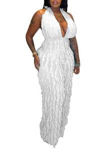 lot 18321 image: Ryehack Halter Jumpsuit for Women Sexy See Through Backless V Neck Sleeveless Ruffle Wide Leg Pants Romper XL