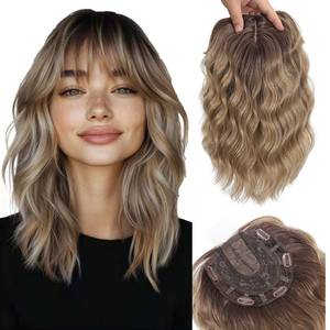 lot 18325 image: Kintama Ombre Blonde Hair Topper for Women with Bangs - Ombre Clip-in Hair Piece for Thinning Hair - Volumizing Topper Wiglet for Instant Volume and Natural Look