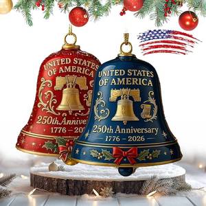 lot 18334 image: 2Pcs United States 250th Anniversary Bell Ornament,Christmas Believe Bell Ornaments, Polar Express Bell, Christmas Jingle Bell Tree Decoration for Kids and Adults (RedBlue)