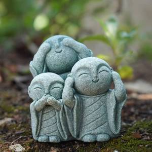 lot 18344 image: OwMell Japanese Jizo Monk Statue, Buddha Jizo Figurine Memorial Aquarium Statue Ornament - No Evil