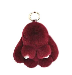 lot 18347 image: Soft Fluffy Rabbit Keychain Cute Plush Bunny Key Rings Plush Bunny Key Rings Faux Fur Keyring Pompom Keychain Decoration (wine(18cm))