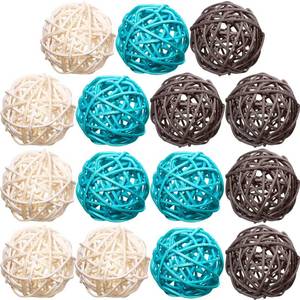 lot 18359 image: Yaomiao 15 Pieces Wicker Rattan Balls Decorative Orbs Vase Fillers for Craft, Party, Wedding Table Decoration, Aromatherapy Accessories, 1.8 Inch(Light-Blue White Gray)