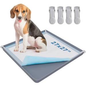 lot 18386 image: LOOBANI Large Dog Pee Pad Holder - Silicone Puppy Potty Tray With High Edge and 4 Clamps for Training, Fits Up to 27 x 27in Pads, Grayin