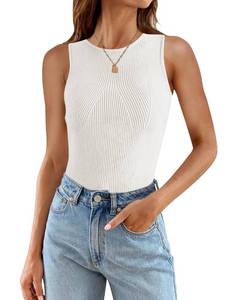 lot 18403 image: (Stained)ZESICA Womens Ribbed Tank Tops 2024 Summer Sleeveless High Neck Casual Slim Fitted Basic Knit Shirts,White,Small