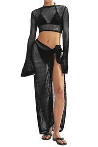 lot 18407 image: LANNEW Womenfts Swimsuits Cover Ups Set for Crochet Bathing Suit Hollow Out 2 Piece Bikini Coverup Beach Swimwear Black