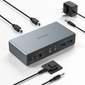 lot 18413 image: Unitek KVM Switch 2 Monitors 2 Computers 4K60Hz HDMIDisplayport Dual Monitor KVM Switches 3 USB Ports for Sharing Keyboard Mouse Hard Drives Mic Headset 2 USB-B Cable DC 5V Adapter Controller