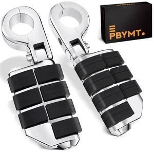 lot 18430 image: PBYMT Highway Pegs, P-Clamp A3 Steel Highway Footpegs Footrest Fit For 1.25ftft(32mm) Crash Bars Compatible with Harley Davidson Touring Chrome