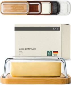 lot 18431 image: KIVY Glass butter dish with airtight lid that keeps butter soft - For countertop and refrigerator door shelf - Butter tray with lid fridge - Butter holder for counter - Covered butter dishes
