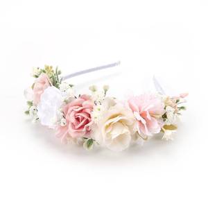 lot 18432 image: PoshMyra Pink White Flower Crown Hairband for Baby Girls Birthday Party Princess Floral Headband for Little Bridesmaids Wedding Photo Prop