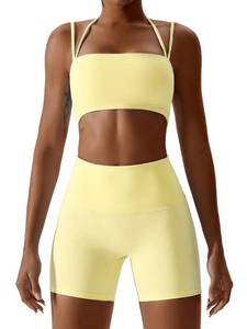 lot 18436 image: ABOCIW Workout Sets for Women Halter Bandeau Sport Bra High Waist Booty Shorts 2 Piece Gym Set Fitness Yoga Outfits Z-Yellow Medium