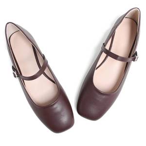 lot 18440 image: LUXINYU Women Mary Jane Flats Comfortable Microfiber Leather Shoes Buckle Straps Low Heel Square Toe Ballet Flats Work Casual Dress Shoes,Coffee Brown 5