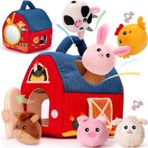 lot 18445 image: hahaland Baby Toys 6-12 Months - Surprise Barn Stuffed Farm Animals, Rattle, Crinkle, Mirror, Montessori Toys for 6 Month Old Sensory Balls 1-3, Baby Boy Gifts, Farm Plush Toys for Babies Travel Toy