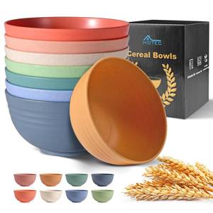 lot 18447 image: HOTEC BPA Free Unbreakable Wheat Straw Cereal Bowls - Microwave and Dishwasher Safe Soup and Salad Bowls, Set of 8, 26oz, Multicolor