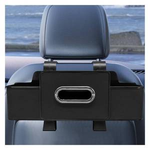 lot 18448 image: YoRise Multifunctional Car Back Seat Organizer, Leather Automotive Headrest Phone and Tissue and Cup Holder with Hooks, Family Travel Vehicle Backseat Storage Box for Drink, Snack, Handbag (Black)