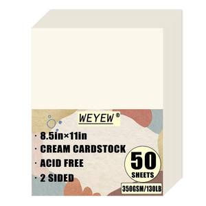 lot 18449 image: 50 Sheets 130lb Cream Cardstock, 8.5 x 11in, Extra Heavy Duty Off-White Paper for Card Base DIY Craft Card Making, 130LB Cover 350 GSMin