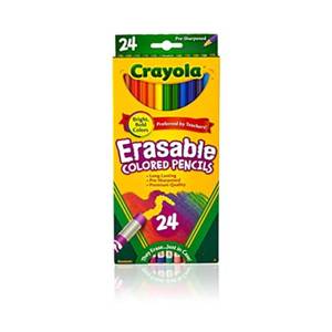 lot 18450 image: Crayola Erasable Colored Pencils (24ct), Kids Coloring Pencils for Coloring Books, Assorted Colors, Arts and Crafts Supplies, Gifts, Ages 6, 7, 8