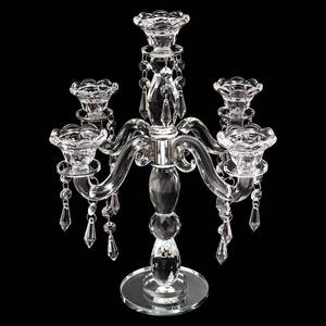 lot 18451 image: 5 Arm Crystal Candle Holder Modern Clear Candlestick Holders Vintage Candelabra Centerpieces for Tables Candle Centerpieces for Home Wedding Centerpieces Dinner Party Formal Event Table Decoration