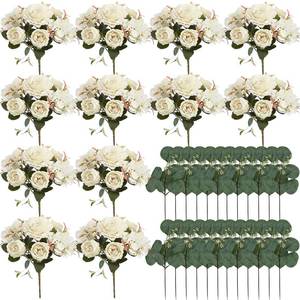 lot 18455 image: Nagobi Peony Artificial Flowers, Faux Peonies Hydrangea Eucalyptus Bouquet 12 Packs Silk Vintage Realistic Peony Floral Arrangement for Wedding Centerpiece Table Vase Home Party Decor-Ivory White