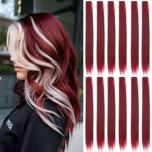 lot 18457 image: GZVIS 12 Pcs Burgundy hair extensions 22 Inch Straight colored hair colorful clip in extensions Highlight Party for Kids Girls and Women Gift (Burgundy,37)