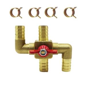 lot 18465 image: Solid Brass 58 Inch Heater Control Valve, 4-way Automobile Heating Water Valve, Brass Automotive Integrated Manual Control Valve, Heater Core Bypass with 4 Clamps(16mm)