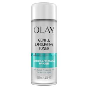 lot 18466 image: Olay Gentle Exfoliating Toner, Fragrance Free, 4.1 fl oz, Pore Treatment Face Cleanser Unclogs and Diminishes the Appearance of Pores