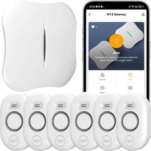 lot 18473 image: WiFi Water Leak Detector for Home with App Notification, 1 2.4Ghz Gateway  6 WD61 Sensor, 120dB Water FloodDrip Alarm for BasementKitchenBathroomToiletLaundry Room,SinkPipeFaucet Leakage Alert