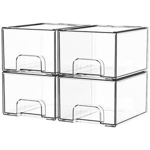lot 19722 image: Yieach 4 Pack Clear Stackable Storage Drawers,4.4ftft Tall Acrylic Drawer Containers for Organizing,Bathroom Organizers and Storage Bin Box,Plastic Makeup,Medicine Organizer Bins for Cabinet,Undersink