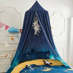 lot 19728 image: THREENTDAY Bed Canopy for Kids, Printed Hanging Canopy for Baby Brib Kids Bed Room Decor Reading Nook Indoor Outdoor Playing Castle (Blue Starry Sky)