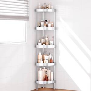 lot 19731 image: Nieifi Corner Shower Caddy Stand-5 Tier Rustproof Anodized Aluminum Standing Shower Organizer-Shower Caddy Corner-Dual Stability to Anti-Shaking-Height-Adjustable Legs for Uneven Surfaces-Silver