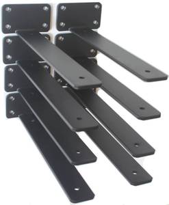lot 19733 image: 8 Pack - 10 inch Black Hidden L Shelf Bracket (15 Inch Thicked) Iron Floating Shelf Brackets Rustic Industrial Metal Brackets for Shelf Support
