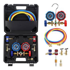 lot 19746 image: GEARLAST Digital HVAC Manifold Gauge Set, 3 Way AC Refrigerant Pressure Gauge for R134 R22 R12 R502, Recharge and Recovery Professional Automotive and Air Conditioning Tool Kit with Hoses