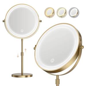 lot 19749 image: Lighted Makeup Mirror, 5000 mAh Rechargeable Double Sided Magnifying Vanity Mirror with 3 Colors, 1x20x, 360 degree Rotation , Brightness Adjustable lighted mirror with magnification, Antique Bronze