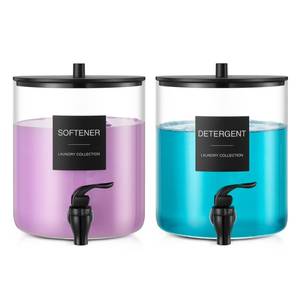 lot 19750 image: Glass Laundry Detergent Dispenser, 128 oz  3.5L Fabric Softener Dispenser for Laundry Room Organization, Detergent Holder with Plastic Spigot (Black, 2 Pack)