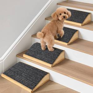 lot 19756 image: 4-Pack Wooden Dog Ramp for Stairs, Anti-Slip Pet Steps for Small Dogs with Carpet Surface, Low-Angled Pet Ramps for Staircase, Steps and Stairs Assist for Injured and Aged Pets, Stairs Ramp for Dogs