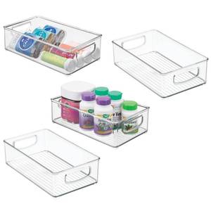 lot 19758 image: mDesign Plastic Bathroom Storage Container Bins w Handles - Closet, Cabinet, Vanity, Cupboard Shelf Organization, Hair Tools Accessory Organizer - Ligne Collection Clear, 10x6x3 (Pack of 4)