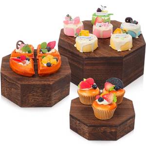 lot 19771 image: Menkxi Set of 3 Wood Octangular Display Risers 3 Different Sizes Cupcake Stand Whitewashed Rustic Dessert Stand Stackable Display Box for Wedding Birthday Baby Shower Party Decoration (Burnt Wood)