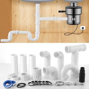 lot 19774 image: Saillong 27 Pcs Garbage Disposal Installation Kit Complete Kitchen Sink Drain Pipe Kit for Double Bowl Sink, 1-12 Plumbing, Simple Install, Leak Proof (Set A)in