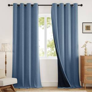 lot 19778 image: Rinwoc 100percent Blackout Grommet Linen Curtains for Living Room, Linen-Look Textured Full Light Blocking Room Darkening Thermal Insulated Drapes for Bedroom 2 Panels (W52xL92, Blue)