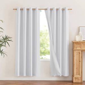 lot 19779 image: NICETOWN 100percent Absolutely Blackout Linen Curtains with Thermal Insulated White Liner, White, 52 inches Wide, 72 inches Length Energy Saving Curtains for Living Room 2 Panels Set, Vertical Blinds